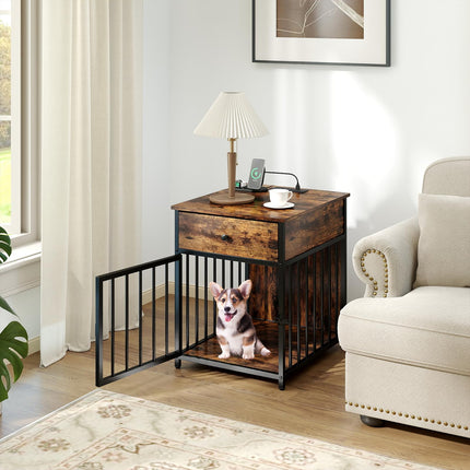 Dreamade Dog Crate End Table with Charging Station