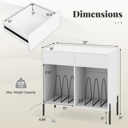 Dreamade Large Record Player Stand with Charging Station