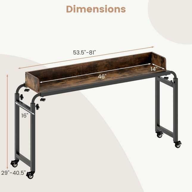 Dreamade Overbed Table with Wheels 81" Queen Size Bed Desk with Adjustable Height and Length