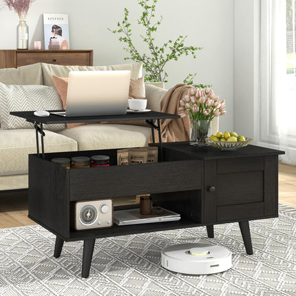 Dreamade Lift Top Coffee Table, Modern Cocktail Table with Hidden Compartment, Open Shelf & Cabinet