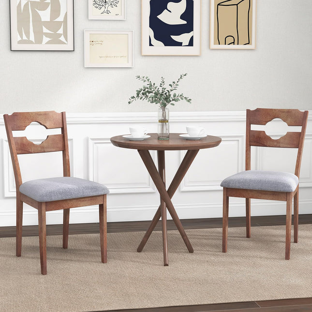 Dreamade Wooden Dining Chairs Set of 2/4, Rubber Wood Dinner Chair w/Hollowed Backrest & Padded Seat