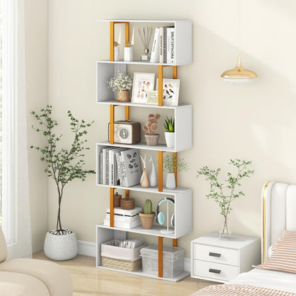 Dreamade 6-Tier Modern S-Shaped Bookshelf with Anti-Tipping Kits