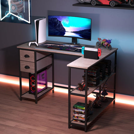 Dreamade 48" L Shaped Desk with Charging Station & 2 Fabric Drawers