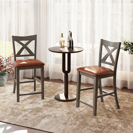 Dreamade 24" Bar Stools Set of 2/4, Counter Height Bar Stools with Cross Back & Faux Leather Upholstered Seat