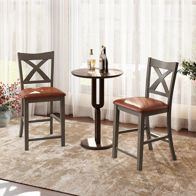 Dreamade 24" Bar Stools Set of 2/4, Counter Height Bar Stools with Cross Back & Faux Leather Upholstered Seat