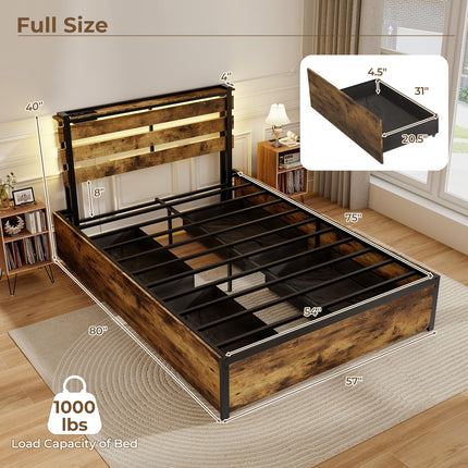 Dreamade Queen/Full/Twin Size Bed Frame with LED Lights Headboard and 4 Storage Drawers