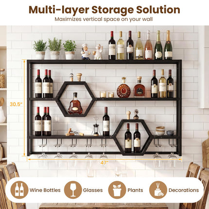 Dreamade Wall Mounted Wine Rack 47” Large Floating Bar Shelves