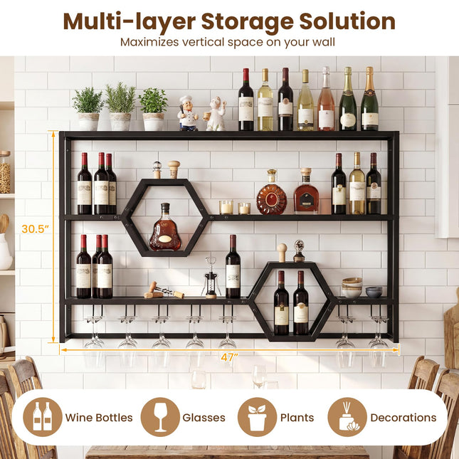 Dreamade Wall Mounted Wine Rack 47” Large Floating Bar Shelves