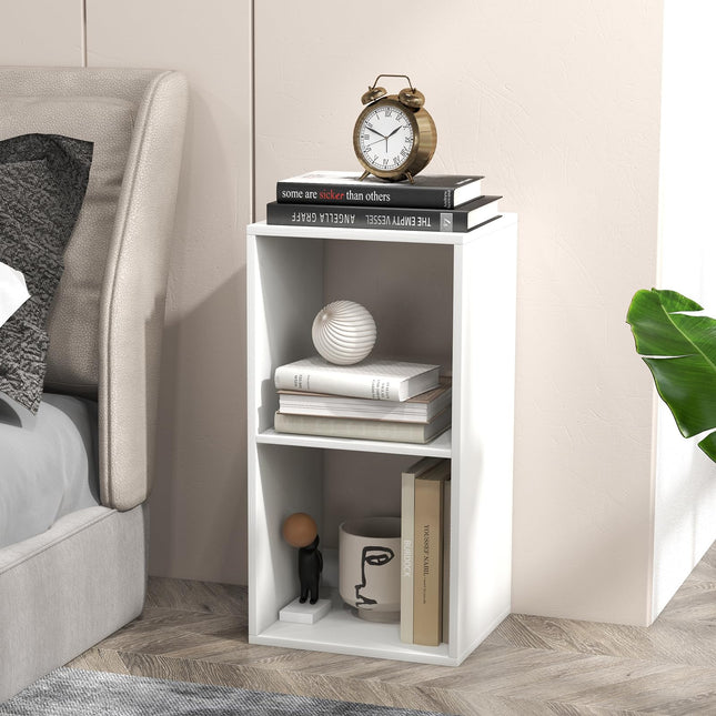 Dreamade 2-Cube Bookcase, White Cubby Bookshelf w/Back Guardrail & Anti-Tipping Kits