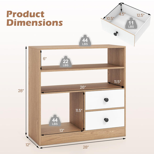 Dreamade 4-Tier Freestanding Bookcase w/3 Open Compartments & 2 Detachable Fabric Drawers