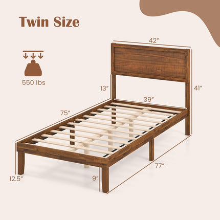 Dreamade Wood Bed Frames with Headboard, Mid Century Modern Platform Bed
