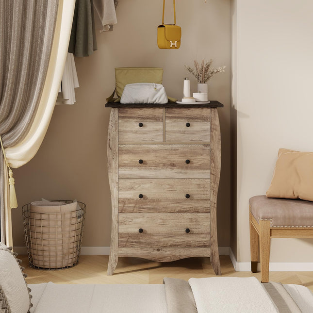 Dreamade Storage Cabinet with Foldable & Detachable Fabric Drawers, Anti-Tipping Kit, 26.5” x 15” x 38” Farmhouse Floor Cabinet