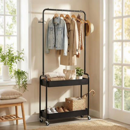 Dreamade Heavy-Duty Rolling Clothes Rack with 2 Storage Baskets & Side Hooks