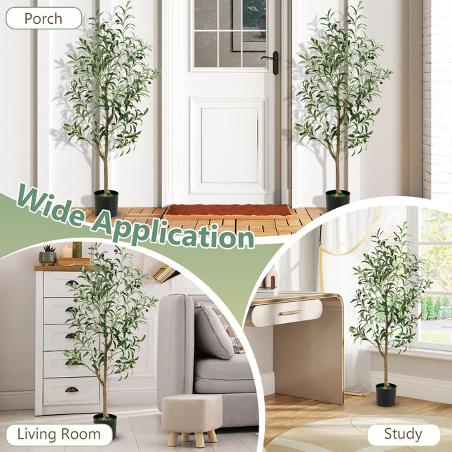 Dreamade 4.5ft Artificial Olive Tree, Tall Fake Potted Olive Silk Tree with Realistic Fruits, 2 Pack