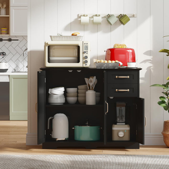 Dreamade 40 Inch Modern Kitchen Sideboard Buffet Cabinet with 2 Drawers and Adjustable Shelf