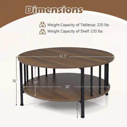Dreamade 32.5" Wood Farmhouse Round Coffee Table