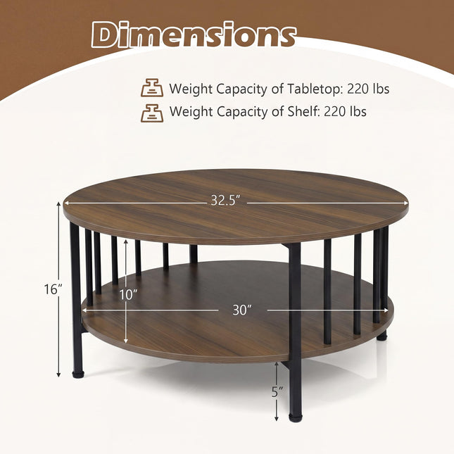 Dreamade 32.5" Wood Farmhouse Round Coffee Table