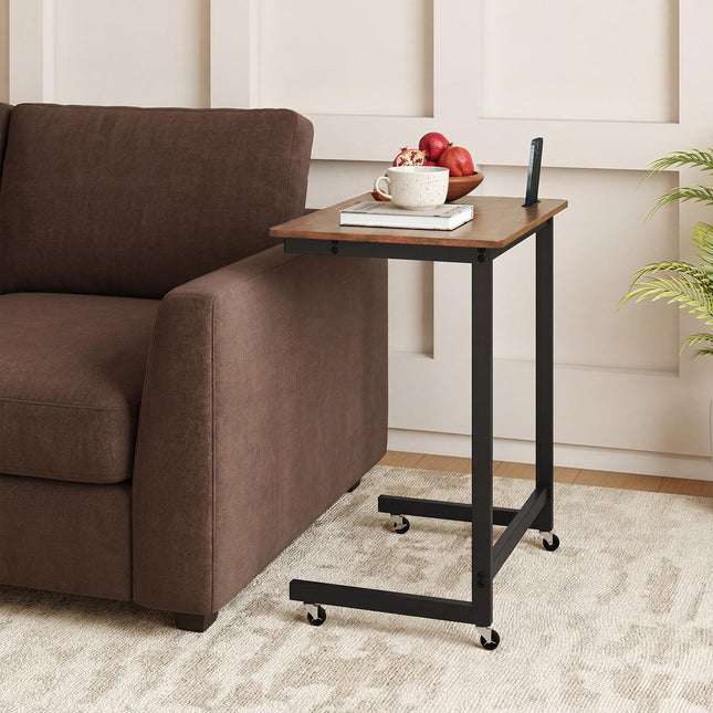 Dreamade C-Shaped End Table with Wheels for Living Room Bedroom