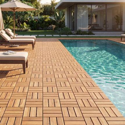 Dreamade 12" x 12" Interlocking Acacia Wood Deck Tiles