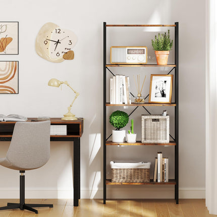 Dreamade 5-Tier Bookshelf, Industrial Tall Bookcase with Open Storage Shelves & Heavy Duty Metal Frame