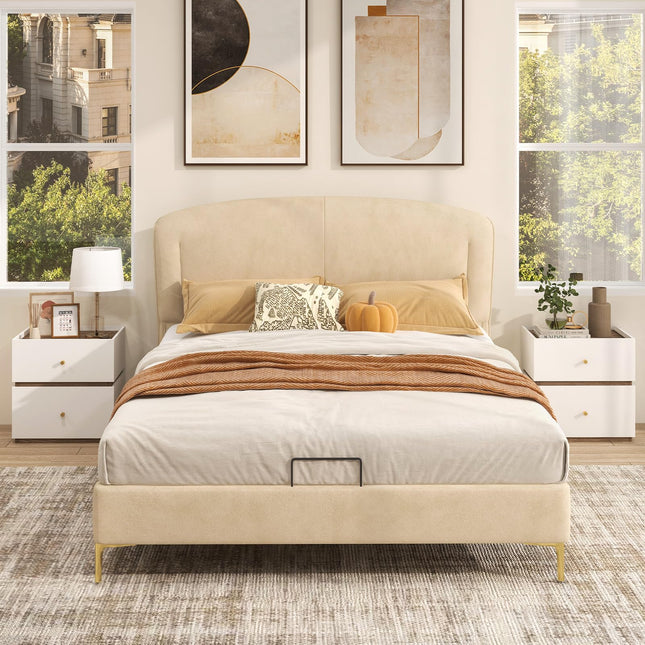 Dreamade Modern Nightstand with 2 Storage Drawers, Wooden Night Stand with Raised Edge