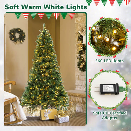 Dreamade Set of 3 Artificial Christmas Tree, 3' 4' 5' Slim Pencil Xmas Tree with Silver Metal Buckets