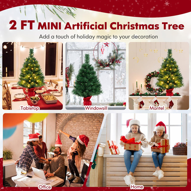 Dreamade Tabletop Battery Operated Small Fir Xmas Tree with Warm White LED Lights