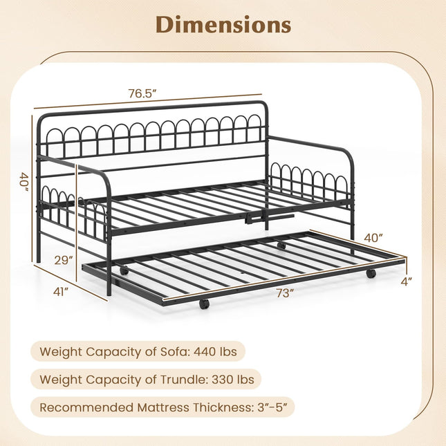 Dreamade Twin Daybed with Trundle with Heavy-Duty Metal Slats