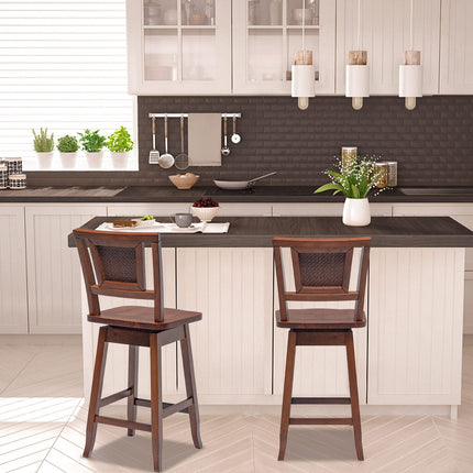 Dreamade 24.5 Inch Counter Height Bar Stool with Rattan Back