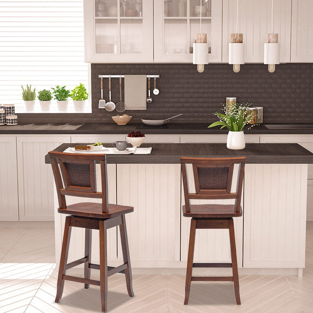 Dreamade 24.5 Inch Counter Height Bar Stool with Rattan Back