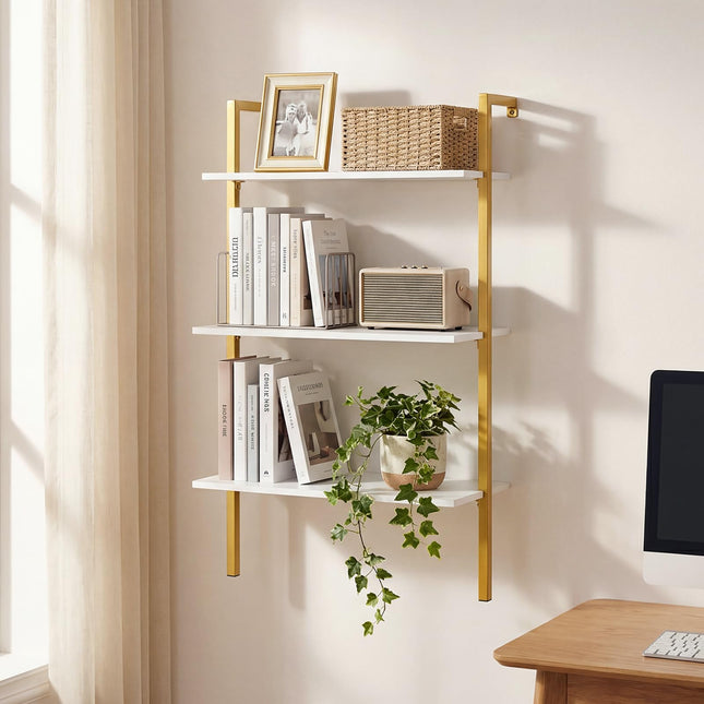 Dreamade Ladder Shelf | 3-Tier Wood Wall Mounted Bookshelf with Metal Frame (1/2)
