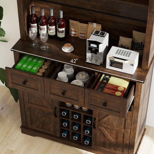 Dreamade 72" Farmhouse Coffee Bar Cabinet w/Glass Doors & Wine Racks