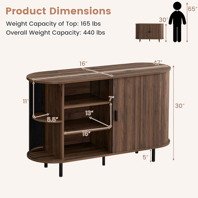 Dreamade 47'' Fluted Sideboard Buffet Cabinet with Tambour Sliding Doors