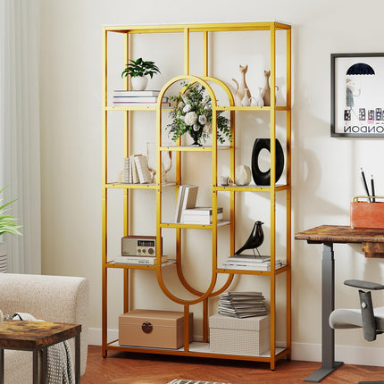 Dreamade 5-Tier Bookshelf 69" Tall Geometric Bookcase w/ 10 Open Shelves