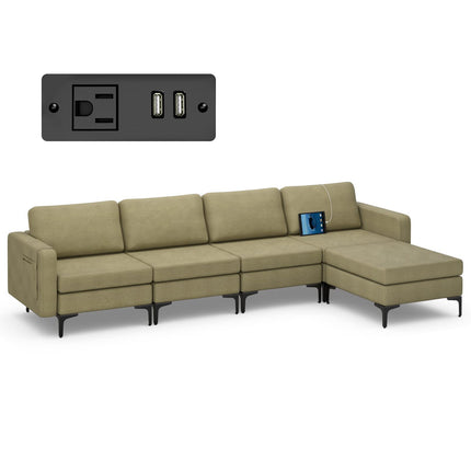 Dreamade 4 Seat Convertible Sofa Couch, 123" L Sectional Sleeper with 2 or 1 USB Ports Socket