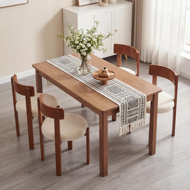 Dreamade Wooden Dining Chairs Set of 2/4 Teddy Fleece Upholstered Boucle Kitchen Chair w/Curved Backrest