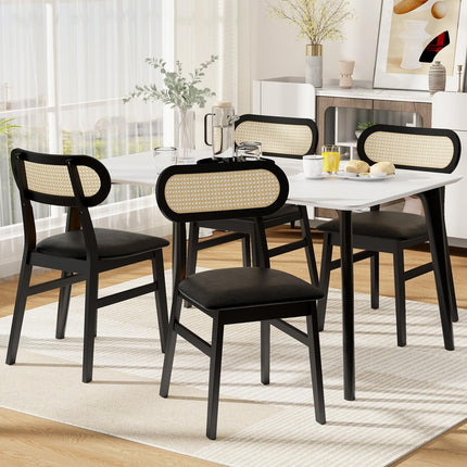 Dreamade Wooden Dining Chairs Set of 2/4, PU Leather Upholstered Kitchen Chairs w/Breathable Mesh Cane Backrest