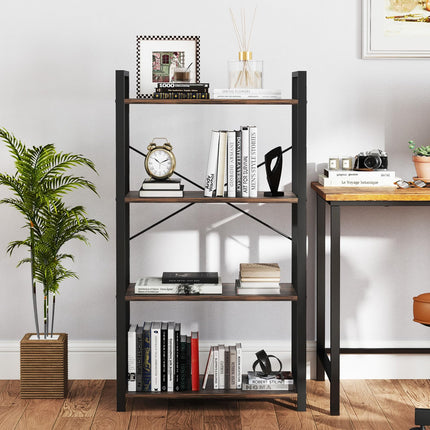 Dreamade 4-Tier Bookshelf, Industrial Bookcase with Open Shelves, Metal Frame, 2 Anti-Toppling Kits
