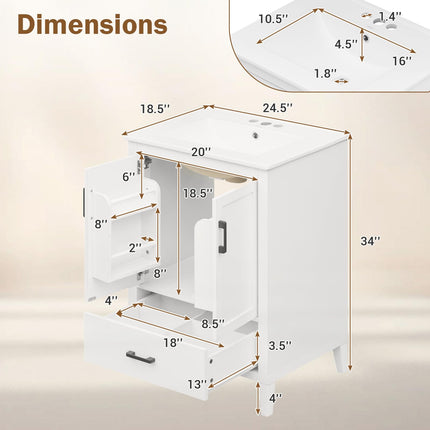 Dreamade 24.5" Bathroom Vanity with Ceramic Sink Combo