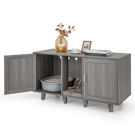 Dreamade Cat Litter Box Enclosure - Cat Washroom Hidden Furniture with 2 Storage Cabinets