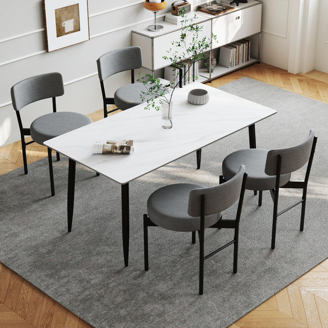 Dreamade Boucle Dining Chairs Set of 2/4, Sherpa Upholstered Kitchen Chairs w/Curved Backrest, Padded Seat & Metal Legs