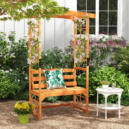 Dreamade Garden Arbor with Bench - Wooden Garden Arch Trellis for Climbing Plants Vines, 2-Person Outdoor Bench