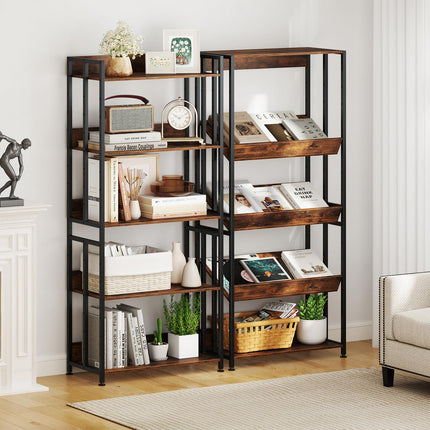 Dreamade 5-Tier Bookshelf, 62" Tall Bookcase w/Tiltable Shelves, Metal Frame, Convertible Display Storage Rack