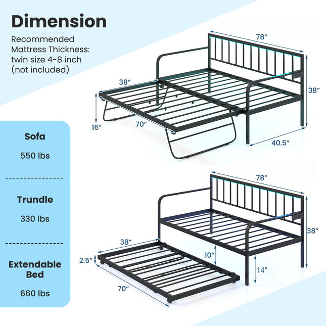 Dreamade Twin Daybed with Charging Station & LED Lights