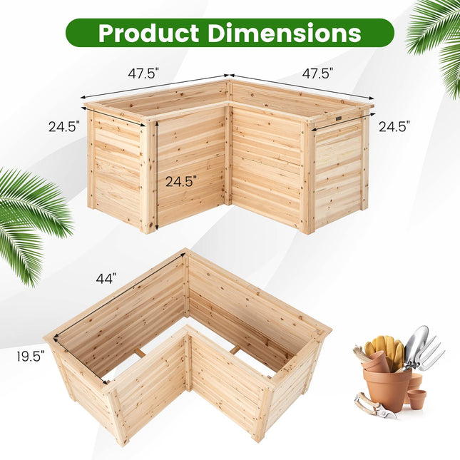Dreamade Raised Garden Bed, 47.5" x 47.5" x 24.5" Wooden Planter Box, Outdoor L-Shaped Deep Garden Bed for Sapling Flower Herb Vegetable Fruit