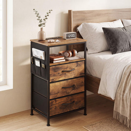 Dreamade 27.5" Nightstand with Charging Station & 3 Fabric Drawer (1/2)