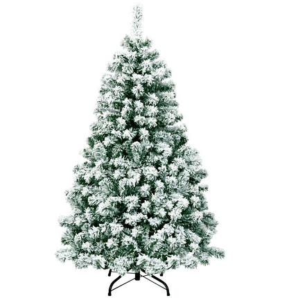 Dreamade 4.5ft / 6 ft / 7.5ft Artificial Snow Flocked Christmas Tree, Pre-Lit Snowy Hinged Xmas Tree with Led Lights and Metal Stand - DreamadeUS