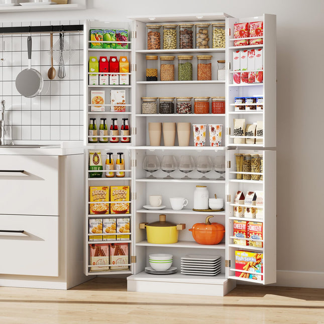 Dreamade Kitchen Pantry Cabinet 65.5" Tall Kitchen Hutch w/8-Tier Storage Cabinet 16-Tier Door Shelves