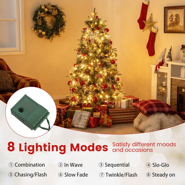 Dreamade 5FT / 6FT / 7FT Pre-Lit Artificial Christmas Tree with LED Lights Pine Cones Berries