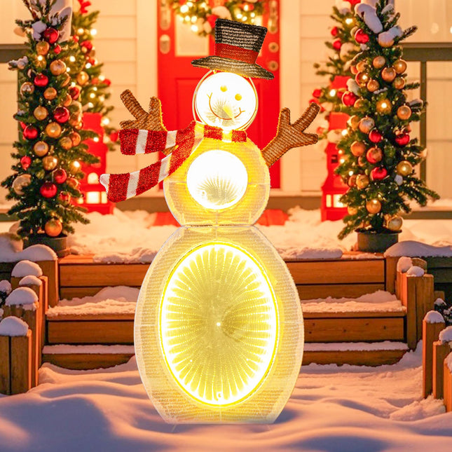 Dreamade 2.6 FT Lighted Christmas Decoration, Pre-Lit 2D Snowman with 3 Infinity Mirror Lights
